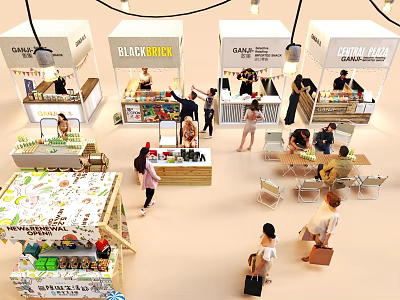 Mall Retail Shops With Various Booths Customers Shopping And Product Displays 3d model