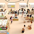 Mall Retail Shops With Various Booths Customers Shopping And Product Displays