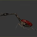 3D Mantis Model With Red Body Blue Head Long Legs And Antennae On Dark Background