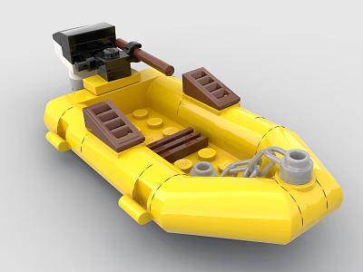 Yellow Building Blocks Inflatable Boat Toy with Brown Seats and Mini Engine Parts 3d model