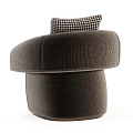 Brown Upholstered Accent Chair With Rounded Arms And Houndstooth Pillow