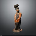 Ancient Chinese Painted Pottery Figure With Traditional Bun Hairstyle Red Robe