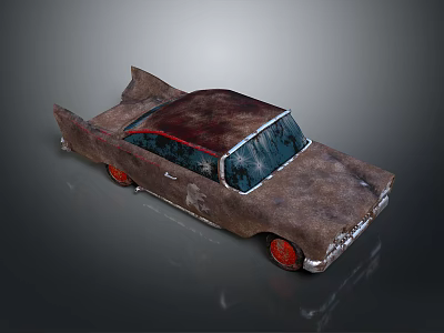 Old Rusty Vintage Car With Damaged Body Red Roof And Red Wheels 3d model
