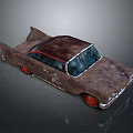 Old Rusty Vintage Car With Damaged Body Red Roof And Red Wheels