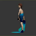 3D Game Movie Character With Brown Hair Blue Outfit And One Leg Bent Pose