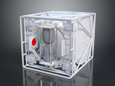 Modern Decorative Ornament Combination with Cube Frame Transparent Panel Hourglass Shape and Red Circle Accent 3d model