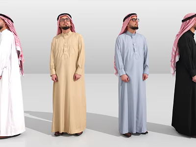 Men In Traditional Robes With Different Colors Standing Against White Background 3d model