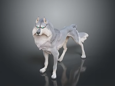 Realistic Wolf Character 3D Render With Detailed Gray Fur And Bright Eyes 3d model