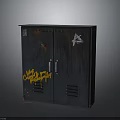 Electronics Appliances Storage Metal Cabinet With Double Door Rusty Surface And Graffiti Design