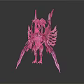 Mythical Fantasy Creature 3D Model With Red Purple Sharp Wings And Spiked Structures