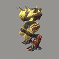 Yellow And Red Armored Mechanical Robot Character With Detailed Structure Design