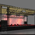 Professional Stage Setup With Metal Truss Red Backdrop Lighting And Sound System