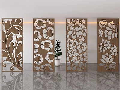 Wooden Room Dividers With Intricate Floral Leaf Patterns For Modern Interior 3d model