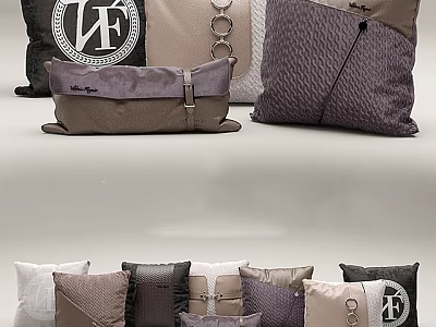 Modern Throw Pillows With Textured Patterns Logo Details And Metallic Accents In Neutral Tones 3d model