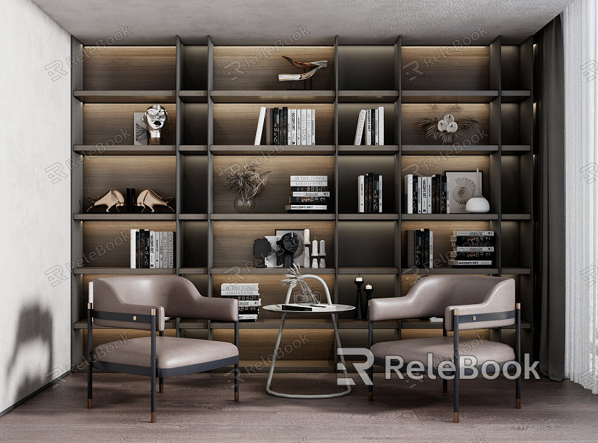 Modern Casual Table and Chair Combination Bookshelf model