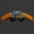 Game Movie Character In Orange And Blue Outfit With Goggles And Brown Boots Standing Pose