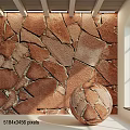 Brown Irregular Stone Wall Components With Natural Texture And Round Decorative Element 3d model