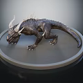 Horned Spiked Mythical Reptile Creature 3D Model on Circular Display Stand