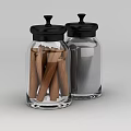 Stylish Kitchen Glass Jars With Black Lids Containing Cinnamon Sticks And Spices