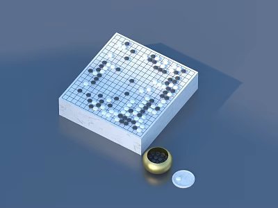 Traditional Go Board Game Entertainment with Black and White Stones Arrangement and Stone Container 3d model