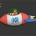 Cartoon Rocket Model Featuring Tiger Inside and XR UTP LABS Logo Red White Yellow Tail