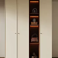 Elegant Modern Wardrobe With Double Doors Golden Handles LED Lighting And Shelves For Handbags