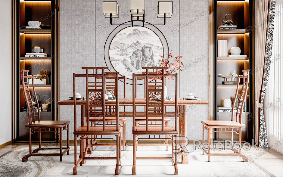 Chinese Dining Table and Chair Combination model