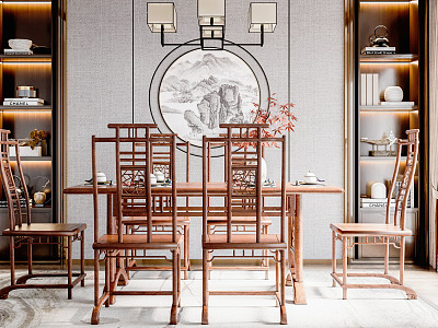 Chinese Dining Table and Chair Combination model