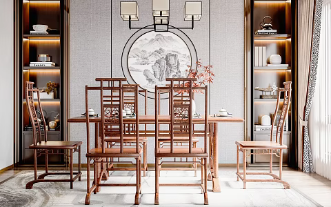 Chinese Dining Table and Chair Combination 3d model
