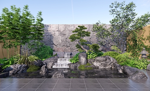 Modern courtyard rockery falling waterscape courtyard garden sketch 3d model