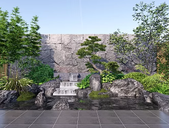 Modern courtyard rockery falling waterscape courtyard garden sketch 3d model