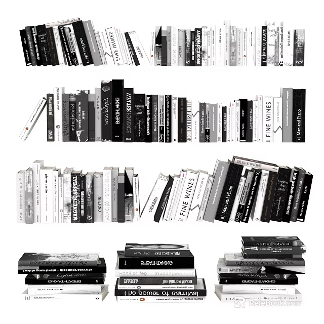 Diverse Collection of Stacked Books and Magazines in Different Sizes and Colors 3d model 