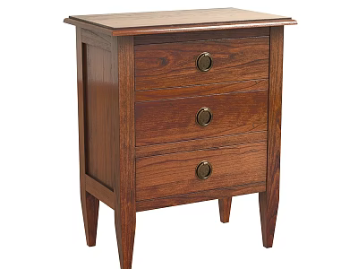 Wooden Bedside Table With Three Drawers And Round Metal Knobs 3d model