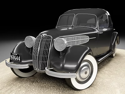 Classic Black Vintage Car With Round Headlights And Chrome Grille Design On Concrete Surface 3d model
