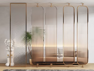Modern Glass Room Divider With Metal Frame In Contemporary Interior 3d model