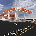 Zhongquan Energy Gas Station With Orange Canopy Fuel Dispensers And Vehicles