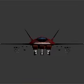 Red Fighter Jet Model with Blue Cockpit and Yellow Wing Tips on Dark Backdrop