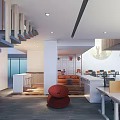 Modern Public Office Space With Open Layout Functional Furniture And Red Accent Seating