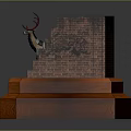 Miniature Scene With Brick Wall Deer Statue Wooden Base And Wooden Crate Model