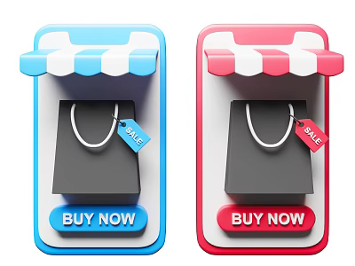 Dual Mobile Style Decorative Ornament Set Featuring Shopping Bag Sale Tag And BUY NOW Button 3d model