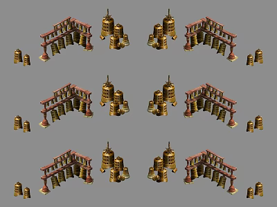 Traditional Musical Instruments And Art Supplies With Brass Chimes And Colorful Painting Tools 3d model