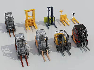 Collection of Multiple Forklift Models as Functional Vehicles with Various Colors and Designs 3d model