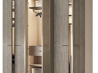 Modern Wooden Storage Cabinet With Drawers Shelves And Open Compartments 3d model