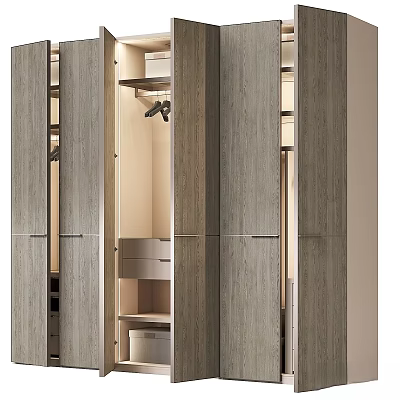 Modern Wooden Storage Cabinet With Drawers Shelves And Open Compartments 3d model