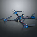 Drone Frame With Blue Propellers Motors And Aerial Structure Design 3d model