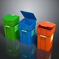 Colorful Household Trash Bins For Waste Sorting With Green Blue Orange Lids