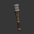 Rustic Wooden Club With Metal Rings Rivets And Leather Grip