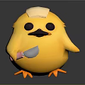 Yellow Chick Toy With White Hat Holding Pink Cup And Silver Spoon