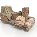 Stacked Wooden Crates Canvas Covered Goods And Burlap Sacks