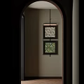 Man Walking Through Arched Doorway In Interior With Decorative Paintings
